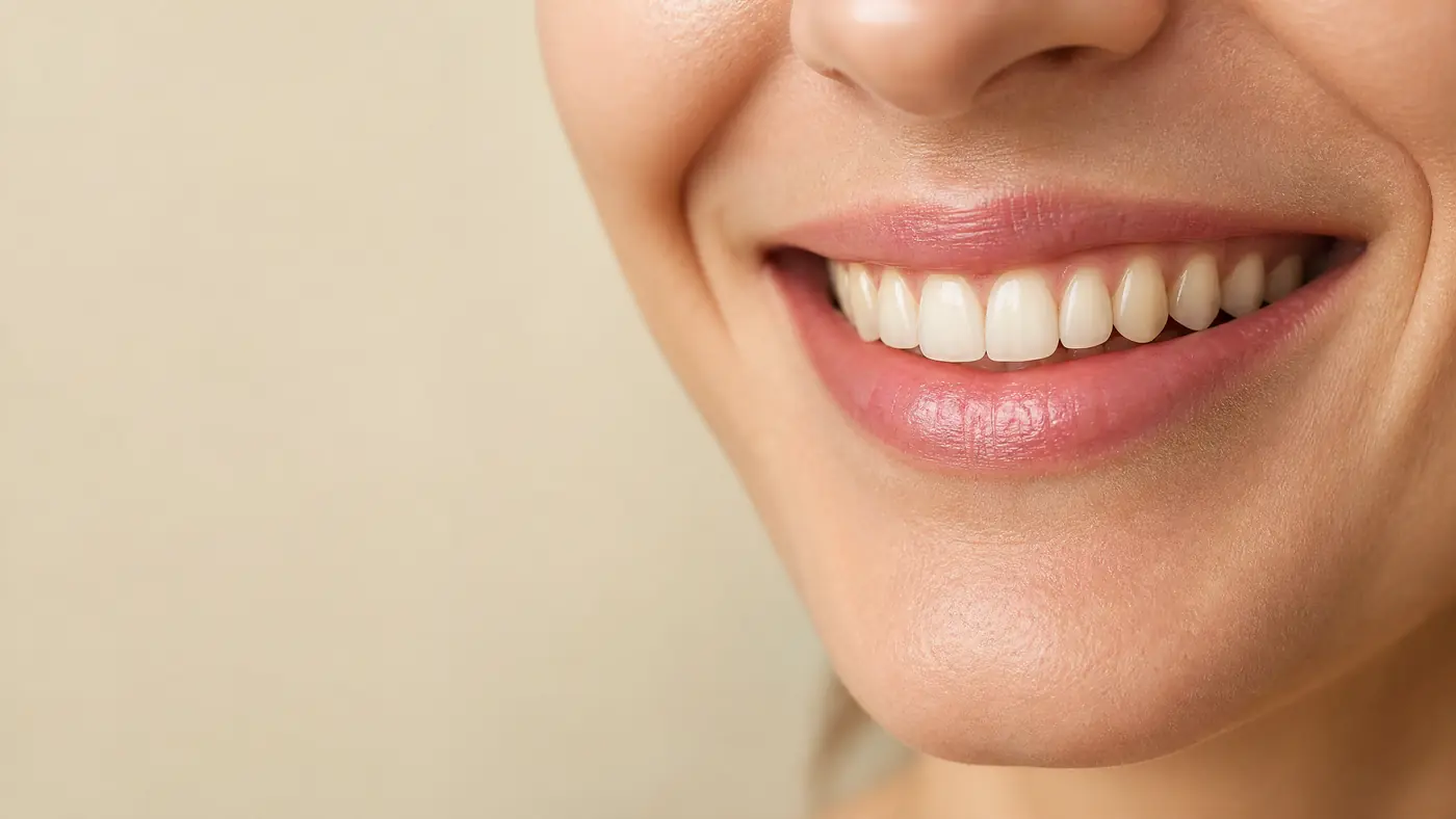 Natural-looking result from professional teeth whitening in Berlin Naturally brightened smile illustrating professional teeth whitening in Berlin
